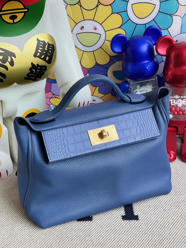 Hermès（爱马仕）Touch 系列 2424 29cm 明蓝色 雾面鳄 金扣 顶级手缝