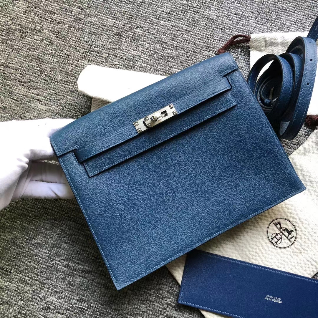 Hermès(爱马仕)Kelly Danse 跳舞包 Evercolor S4 深邃蓝 银扣 22cm in stock-拉尔森鳄鱼皮具定制 - 爱马仕包包官网 Hermès(爱马仕)Kelly Danse 跳舞包 Evercolor S4 深邃蓝 银扣 22cm in stock
