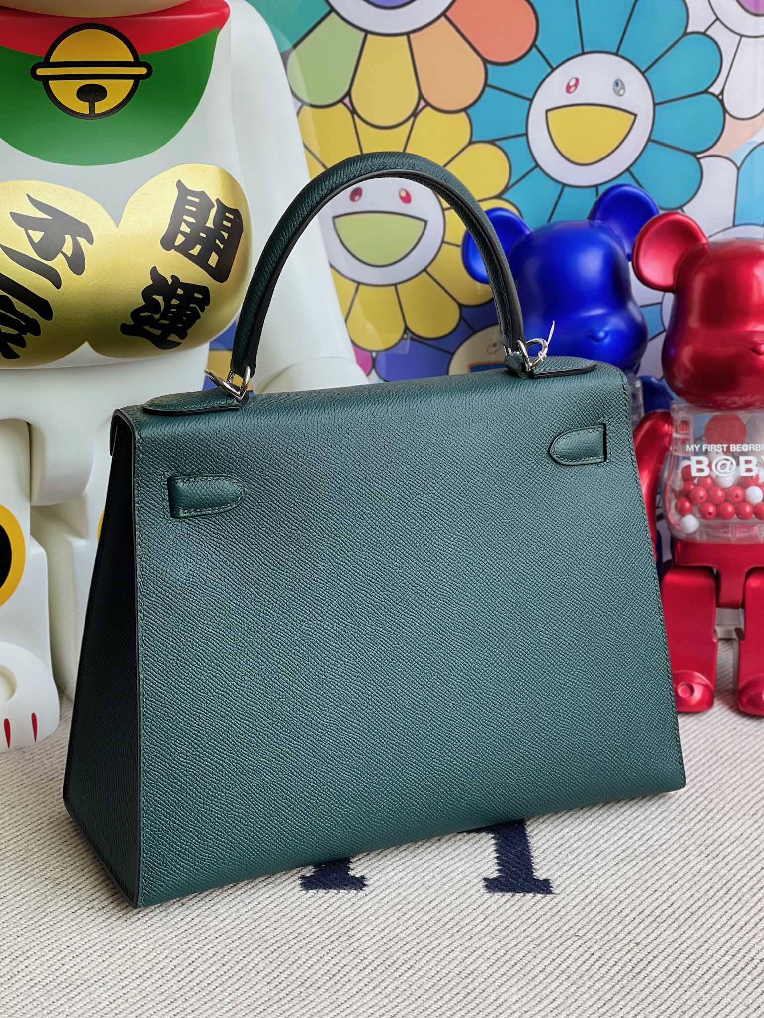 Hermès（爱马仕）Kelly 凯莉包 Epsom 字母包H 柏树绿 银扣 28cm 顶级手缝