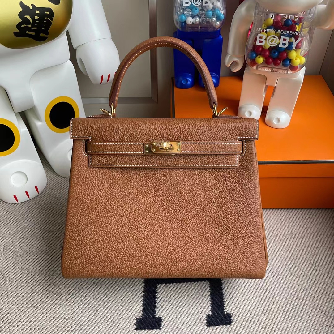Hermès（爱马仕）Kelly 凯莉包 togo ck37 金棕色 金扣 25cm 顶级工艺 全手工缝制
