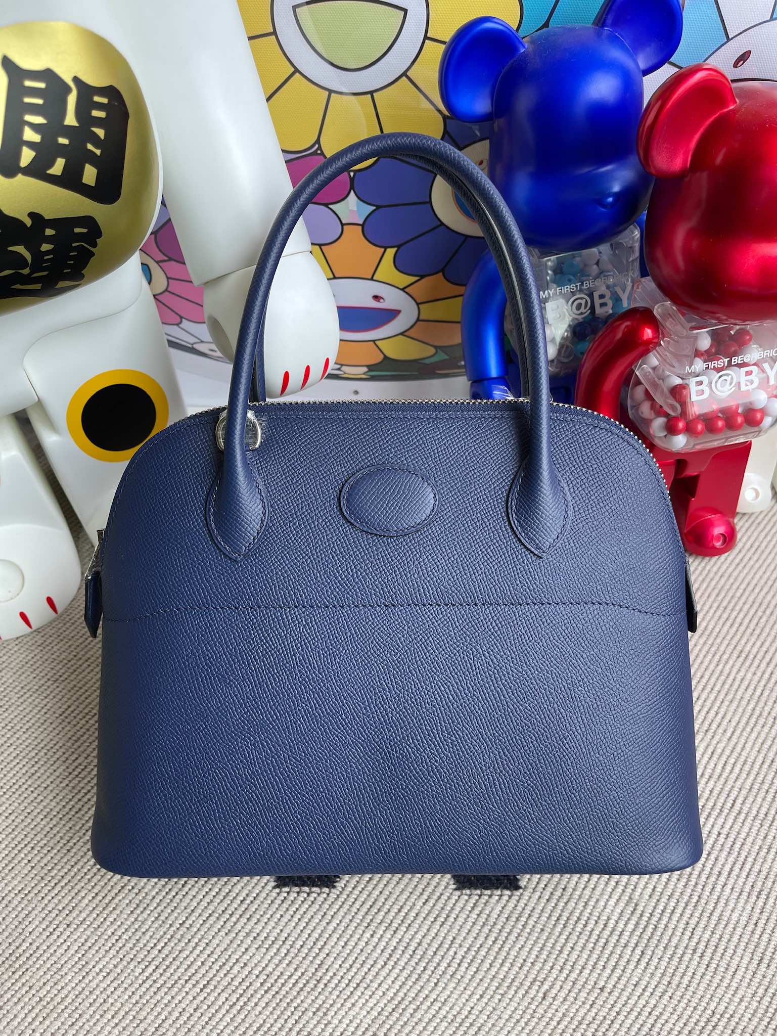 Hermès（爱马仕）Bolide 保龄球包 Epsom 原厂掌纹皮 宝石蓝 blue saphir 银扣 27cm 顶级手缝