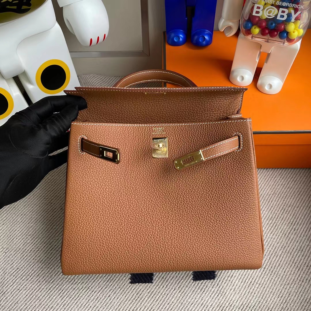 Hermès（爱马仕）Kelly 凯莉包 togo ck37 金棕色 金扣 25cm 顶级工艺 全手工缝制