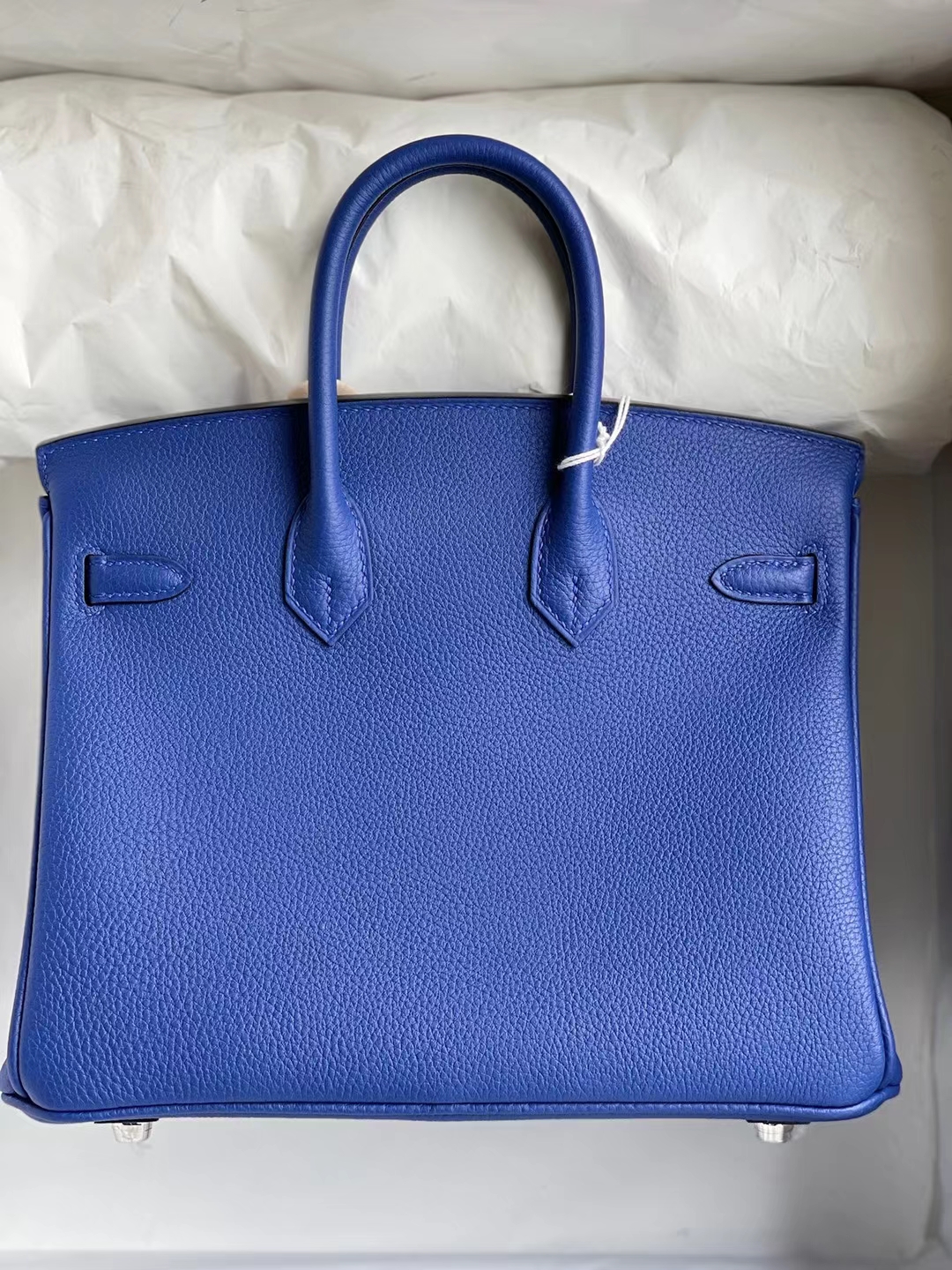 Hermès（爱马仕）Birkin 铂金包 togo 7T 电光蓝内拼橙色 银扣 25cm