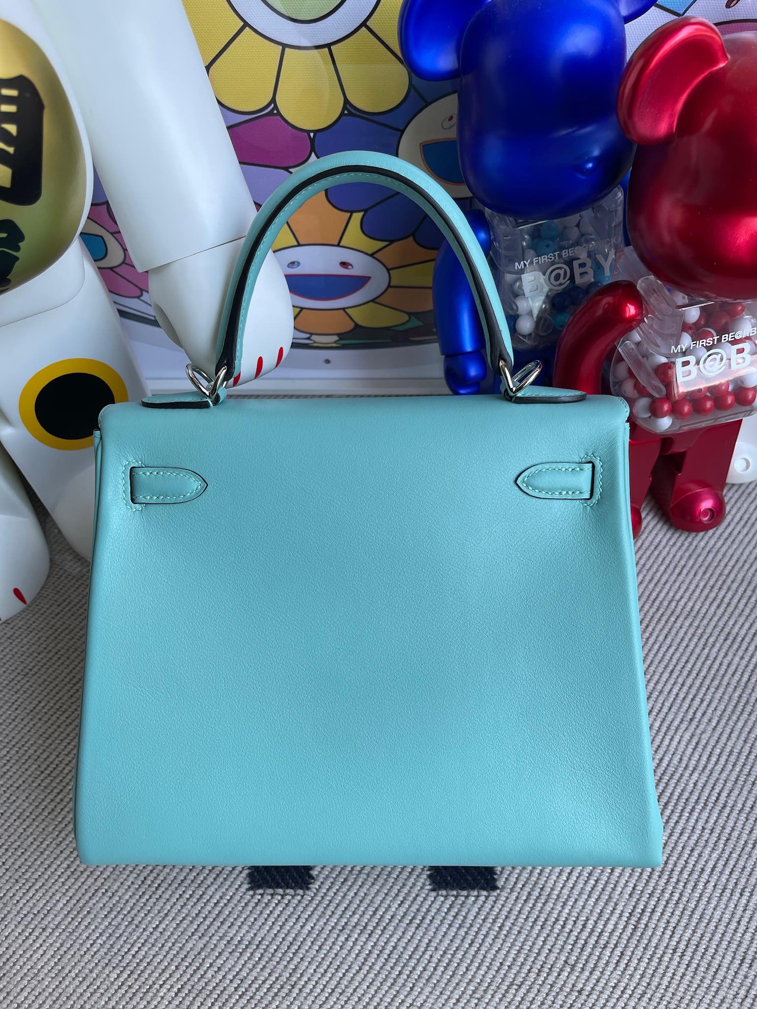 Hermès（爱马仕）Kelly 凯莉包 Swift 3p 马卡龙蓝 内拼 3Q粉 银扣 25cm 顶级手缝