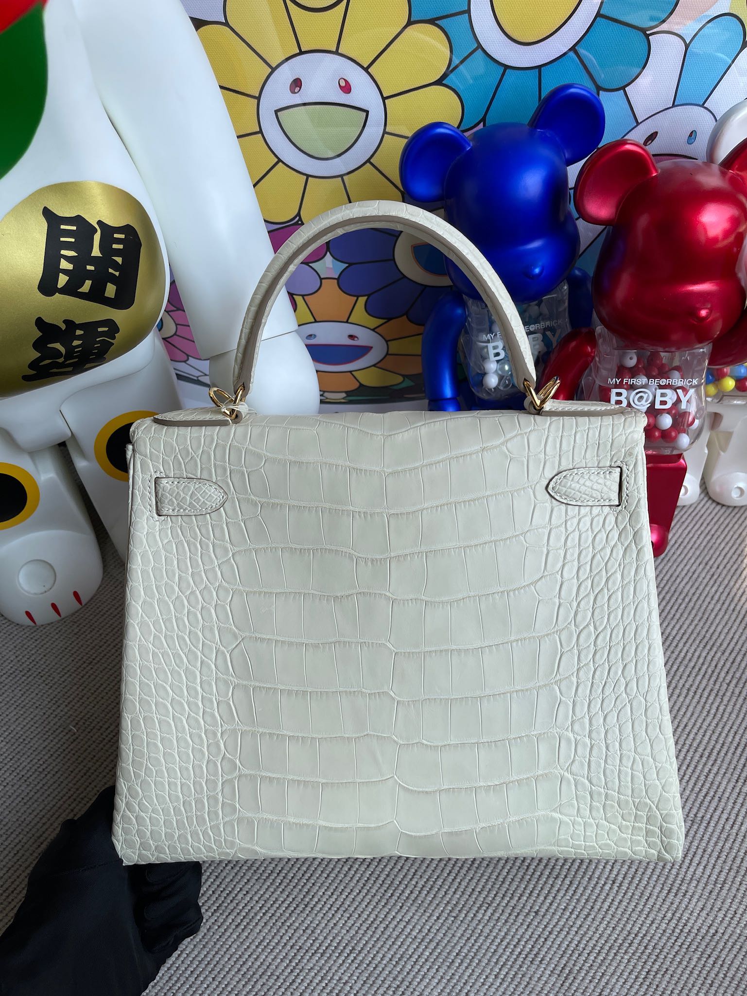 Hermès（爱马仕）Kelly 凯莉包 Alligator matt 雾面鳄鱼 8L 奶油白 Boton 金扣 28cm 顶级手缝