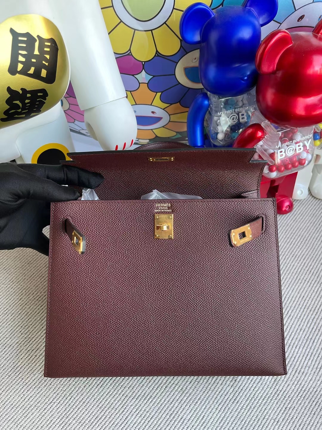 Hermès（爱马仕）Kelly 凯莉包 Epsom Ck57 波尔多酒红 金扣 25cm
