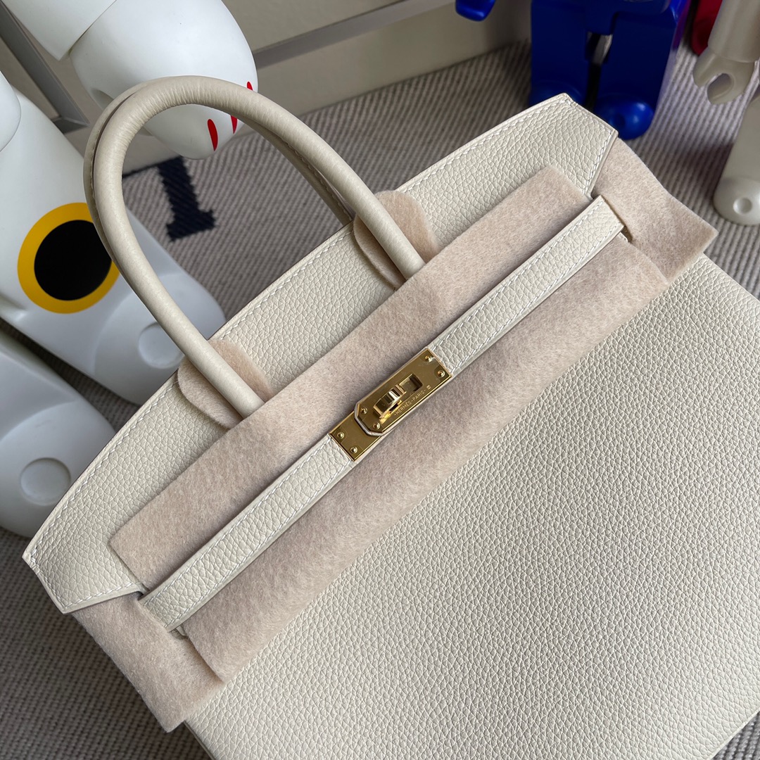 Hermès（爱马仕）Birkin 铂金包 原厂小牛皮 ck10 奶昔白 craie 金扣 25cm 顶级手缝 现货