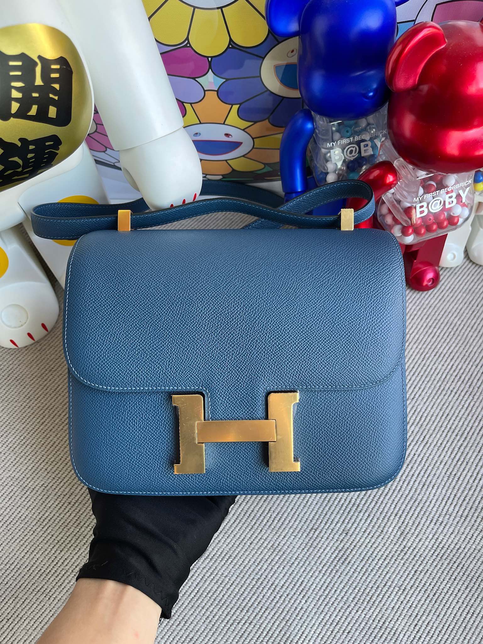 Hermès（爱马仕）Constance 康斯坦斯 Epsom 原厂掌纹皮 S4 深邃蓝 deep blue 金扣 18cm 顶级手缝