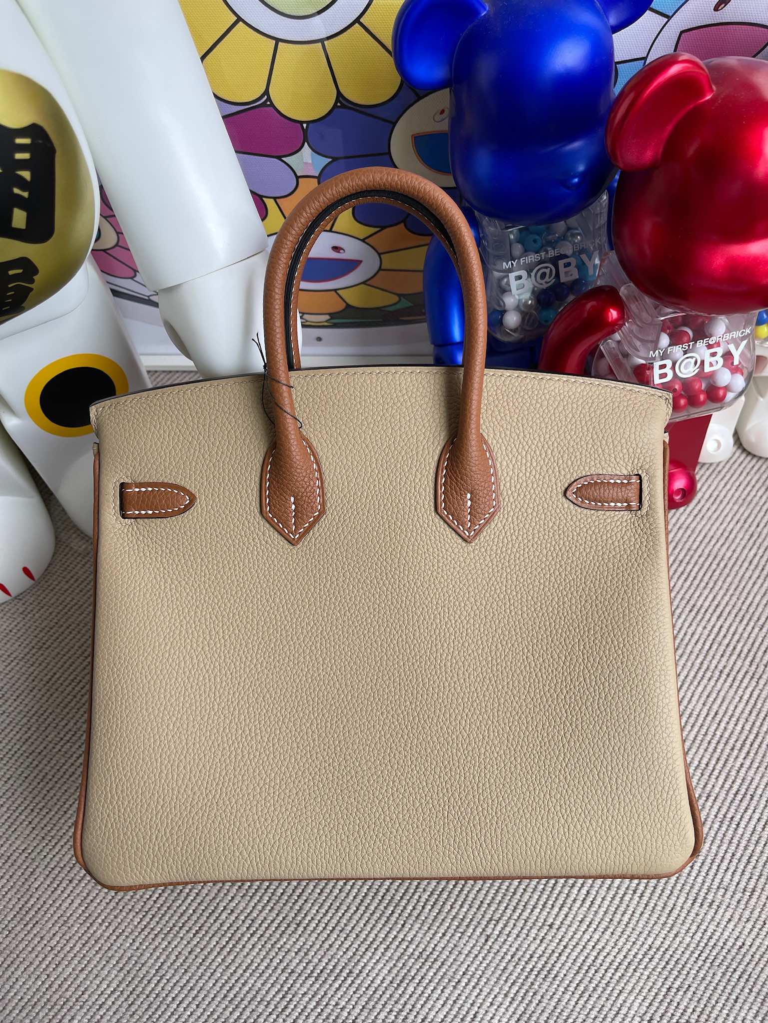 Hermès（爱马仕）Birkin 铂金包 原厂小牛皮 togo S2 风衣灰 拼 金棕 金扣 马蹄印 25cm 顶级手缝