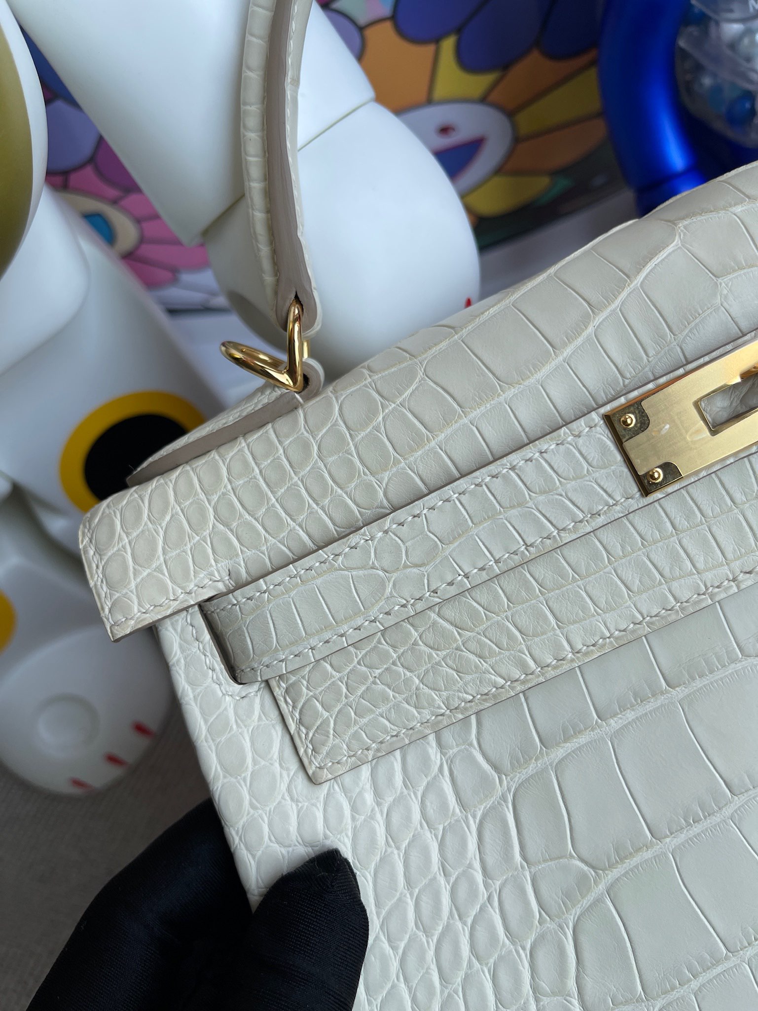 Hermès（爱马仕）Kelly 凯莉包 Alligator matt 雾面鳄鱼 8L 奶油白 Boton 金扣 28cm 顶级手缝