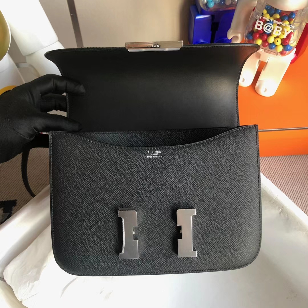 Hermès（爱马仕）Constance 康斯坦斯 Epsom Ck89 黑色 银扣 24cm 顶级工艺 全手工缝制