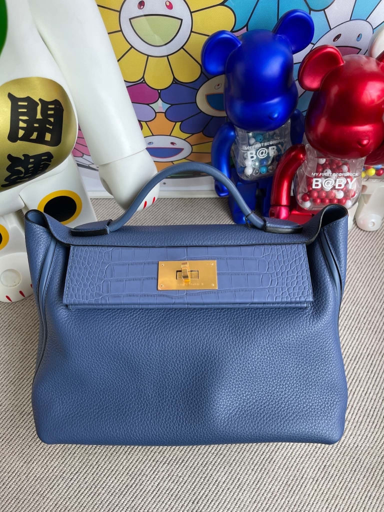Hermès（爱马仕）Touch 系列 2424 29cm 明蓝色 雾面鳄 金扣 顶级手缝