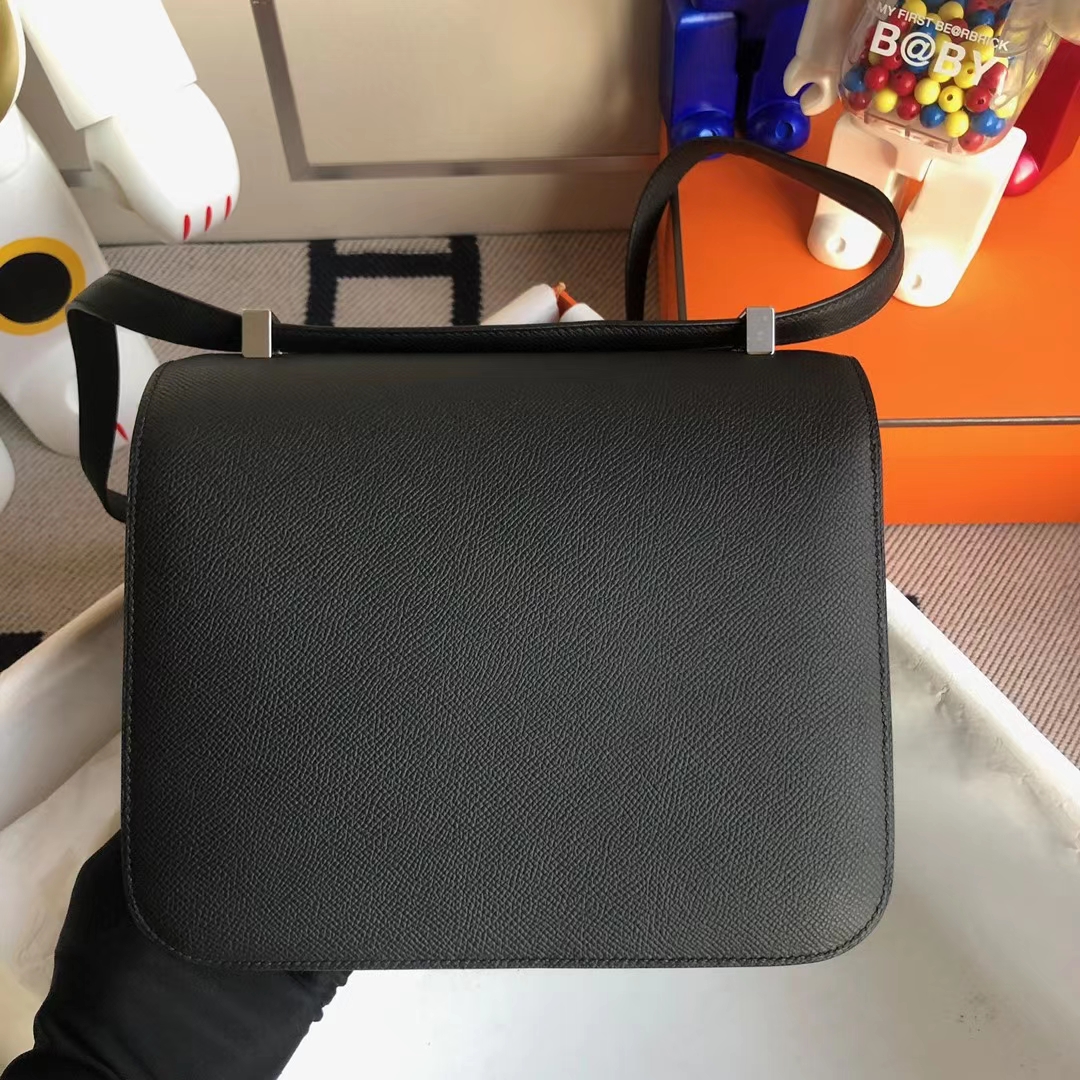 Hermès（爱马仕）Constance 康斯坦斯 Epsom Ck89 黑色 银扣 24cm 顶级工艺 全手工缝制