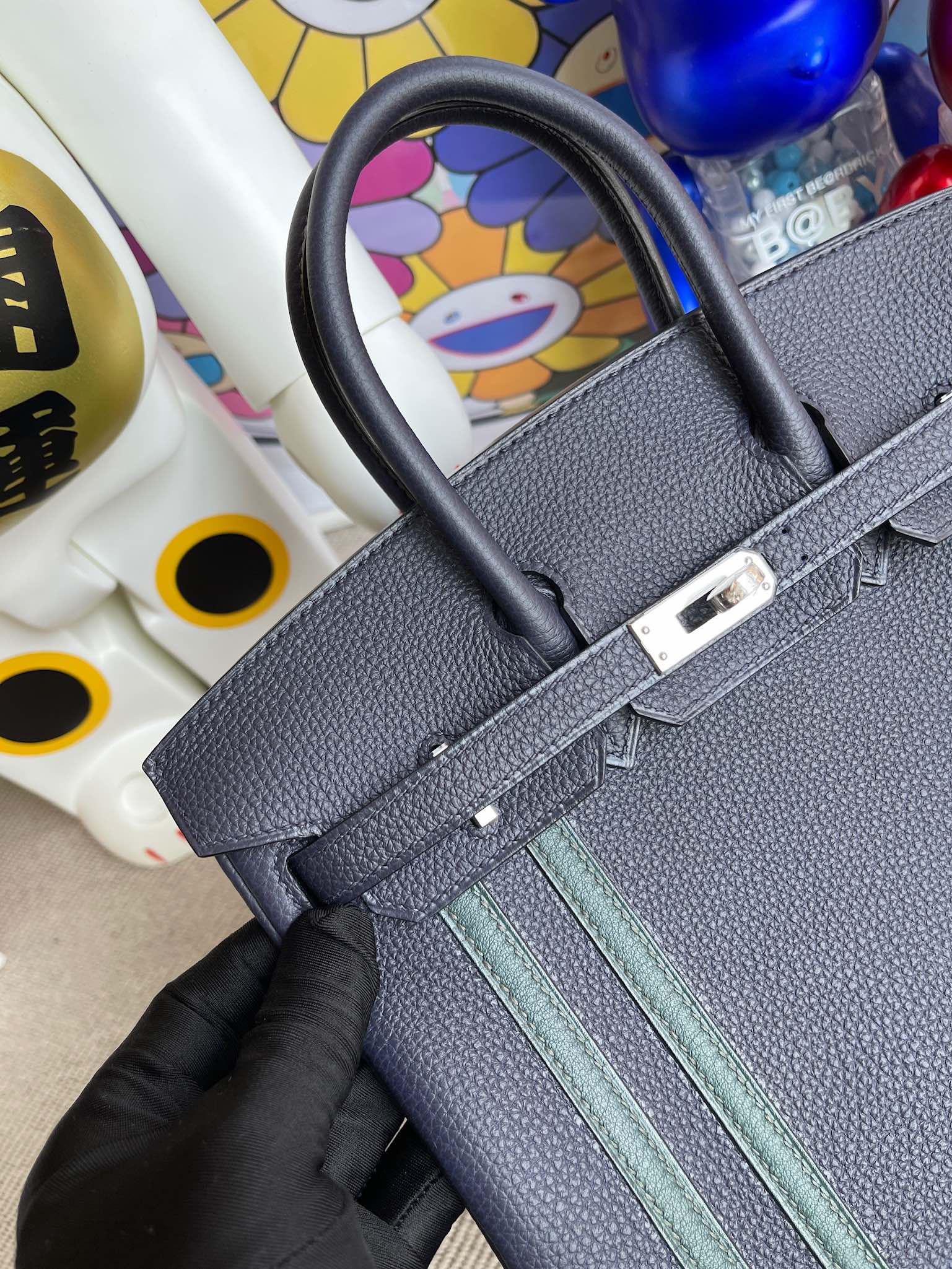Hermès（爱马仕）Birkin 铂金包 原厂小牛皮 togo 午夜蓝拼双杠柏树绿 银扣 25cm 顶级手缝