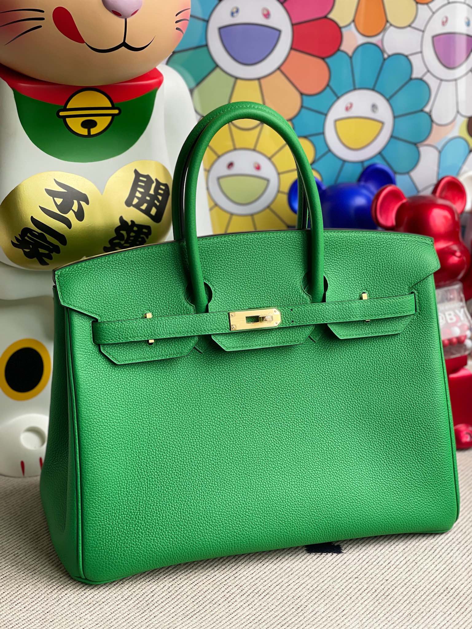Hermès（爱马仕）Birkin 铂金包 原厂小牛皮 togo 1K 竹子绿 Bamboo 金扣 35cm 顶级手缝 定制