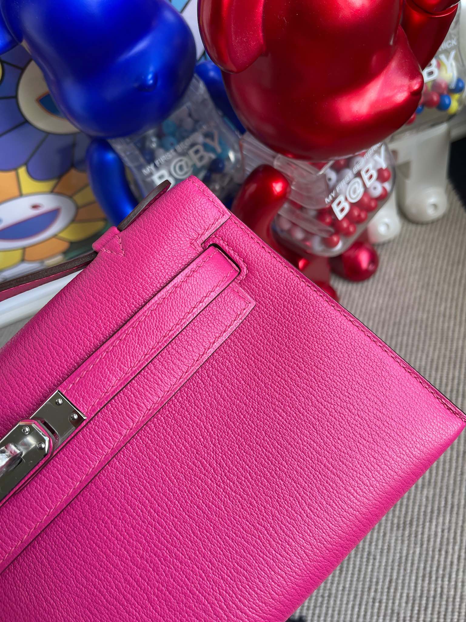 Hermès（爱马仕）Mini kelly pochette Chevre 山羊皮 糖果粉 银扣 22cm 顶级手缝