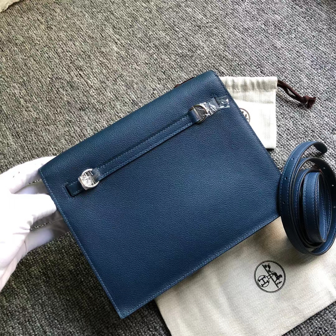 Hermès（爱马仕）Kelly Danse 跳舞包 Evercolor S4 深邃蓝 银扣 22cm in stock