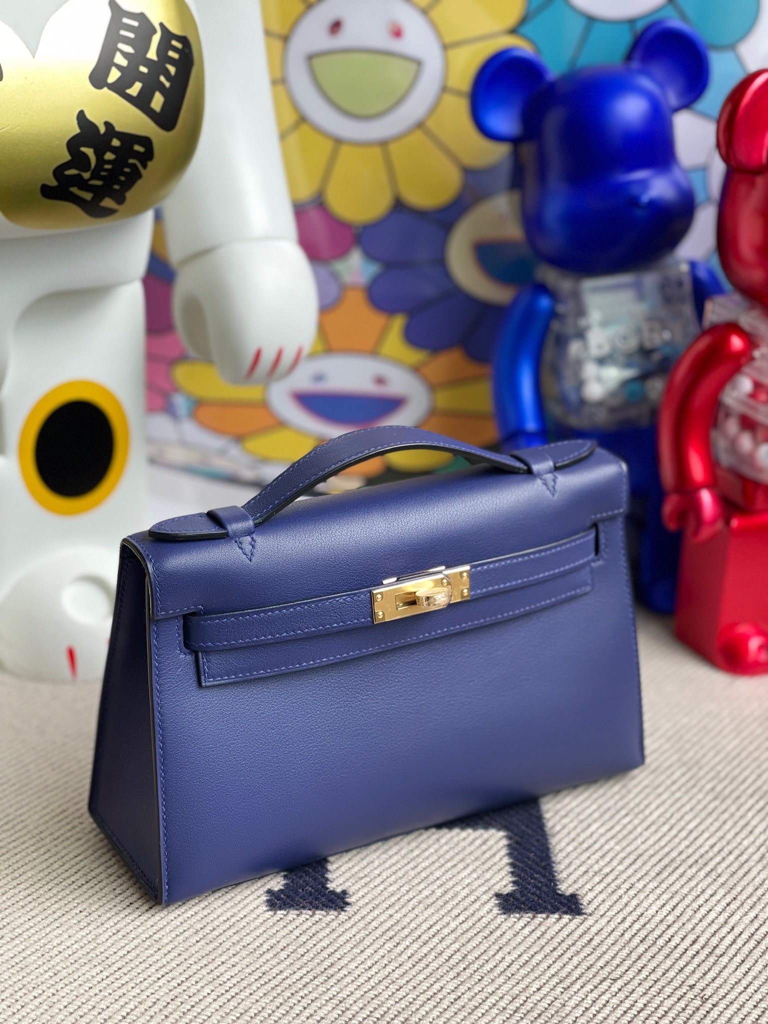 Hermès（爱马仕）Mini kelly pochette Swift M3 墨水蓝 金扣 22cm 顶级手缝