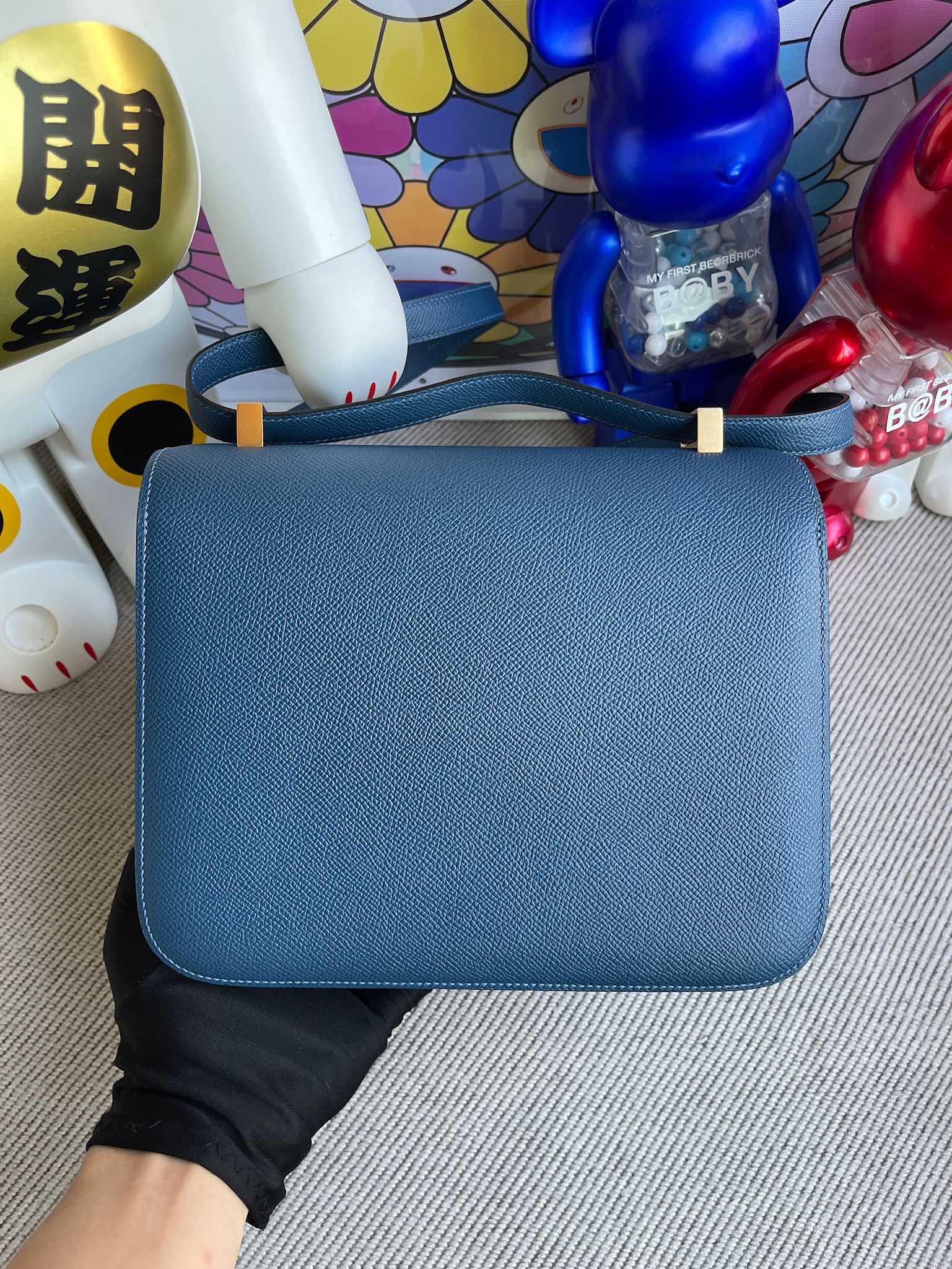 Hermès（爱马仕）Constance 康斯坦斯 Epsom 原厂掌纹皮 S4 深邃蓝 deep blue 金扣 18cm 顶级手缝