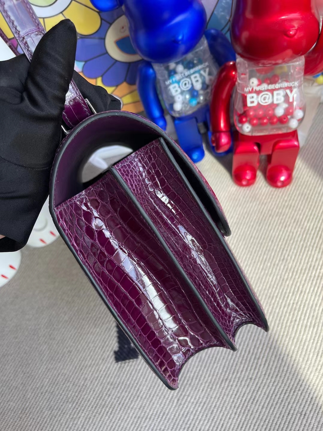 Hermès（爱马仕）Constance 康斯坦斯 亮面美洲鳄 N5 加仑紫 Hcp鳄鱼皮 银扣 24cm 顶级工艺 全手工缝制