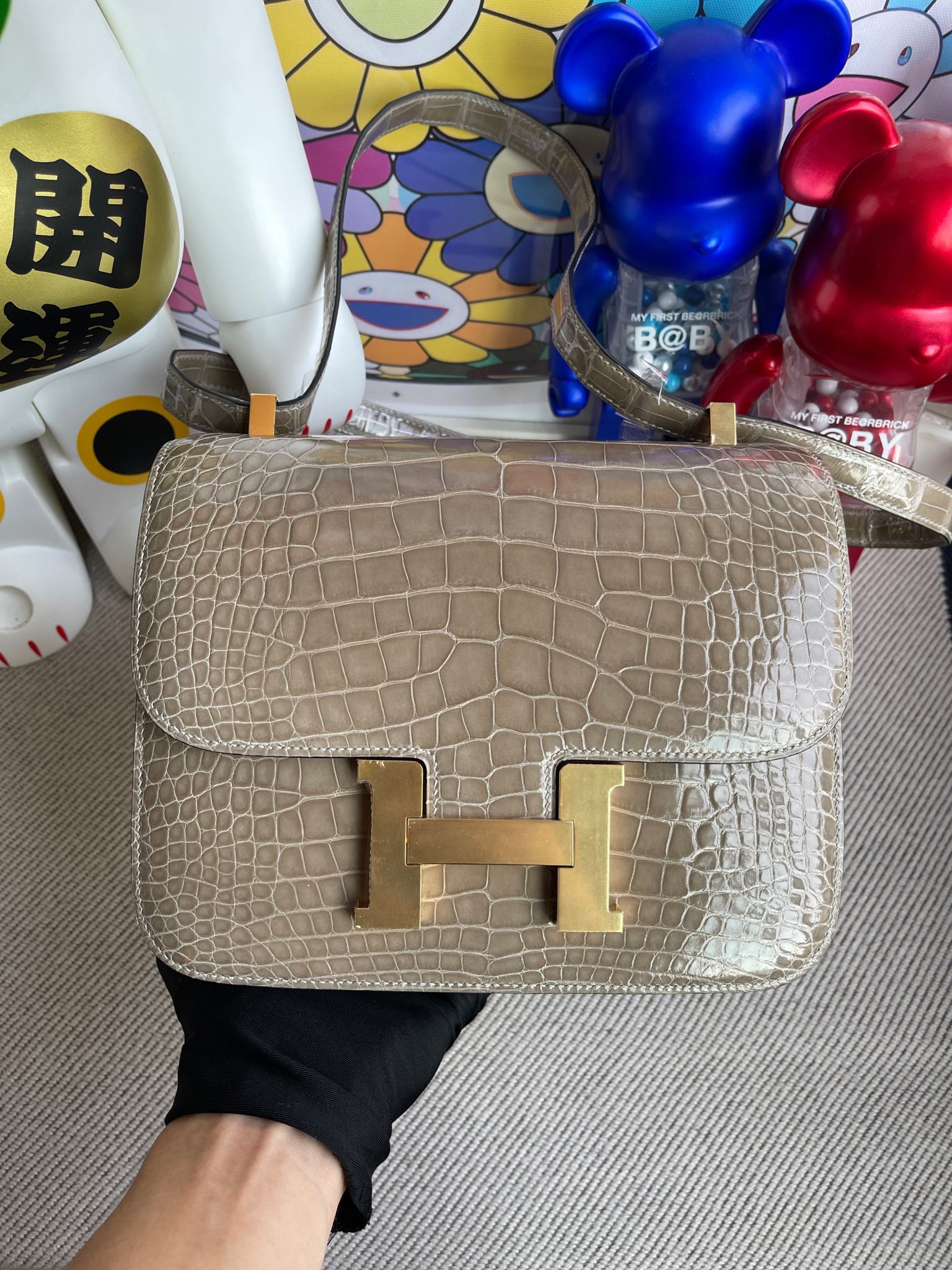 Hermès（爱马仕）Constance 康斯坦斯 Alligator shiny 亮面鳄鱼 ck81 斑鸠灰 金扣 24cm 顶级手缝