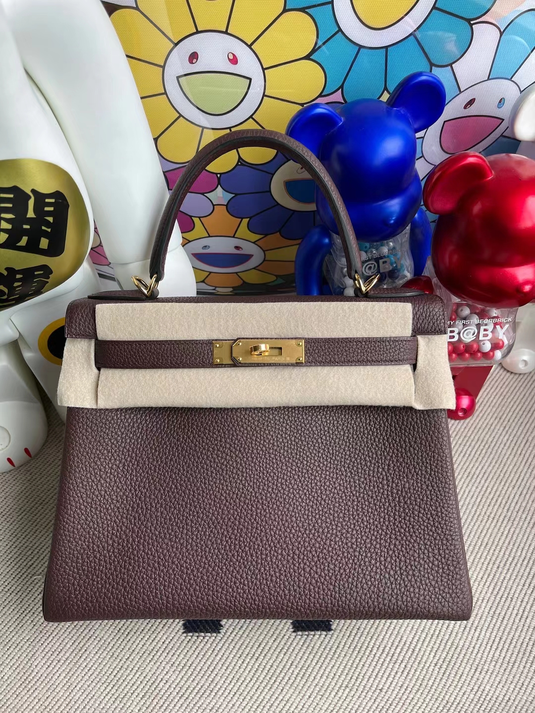 Hermès（爱马仕）Kelly 凯莉包 Togo Ck57 波尔多酒红 金扣 28cm 顶级工艺 全手工缝制