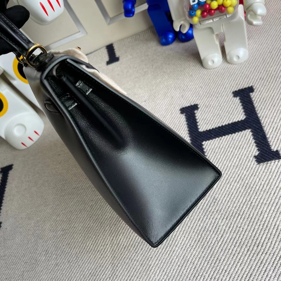 Hermès（爱马仕）Kelly 凯莉包 进口box ck89 黑色 金扣 25cm 全手工缝制