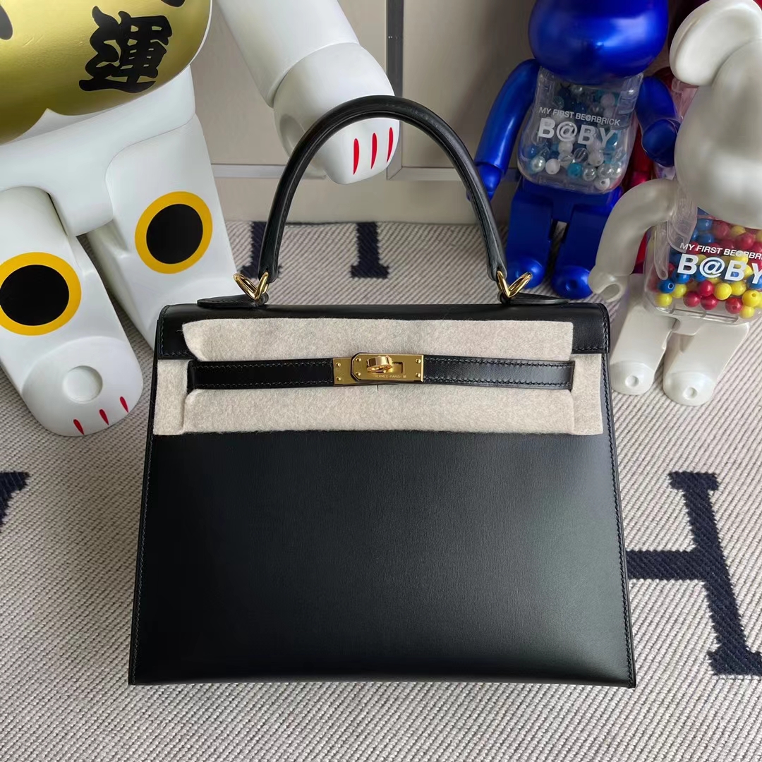 Hermès（爱马仕）Kelly 凯莉包 进口box ck89 黑色 金扣 25cm 全手工缝制