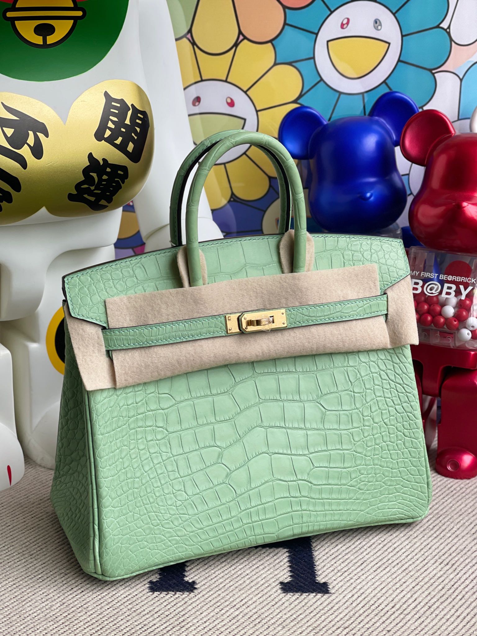 Hermès（爱马仕）Birkin 铂金包 Alligator matt 雾面鳄鱼 6U 薄荷绿 金扣 25cm 顶级手缝
