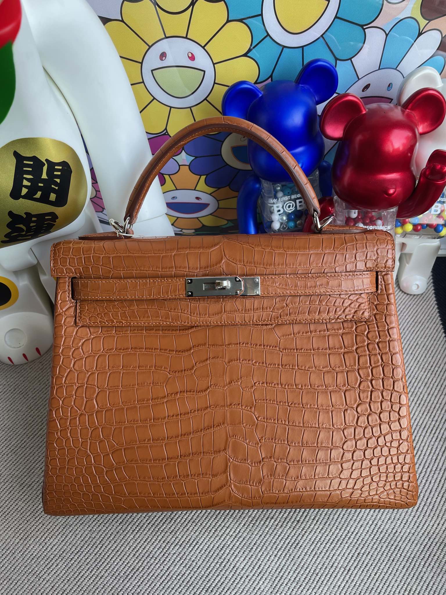 Hermès（爱马仕）Kelly 凯莉包 Porosus matt 雾面鳄鱼 金棕色 Gold 银扣 32cm 顶级手缝