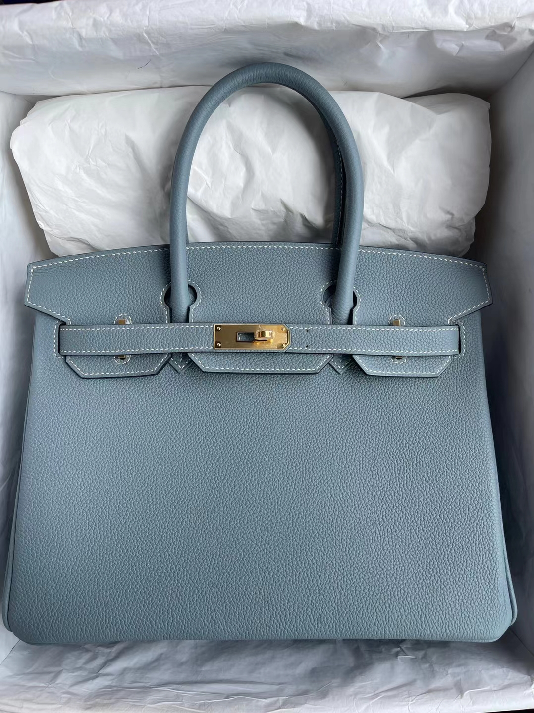 Hermès（爱马仕）Birkin 铂金包 Togo 7G 天青色 金扣 30cm 订制