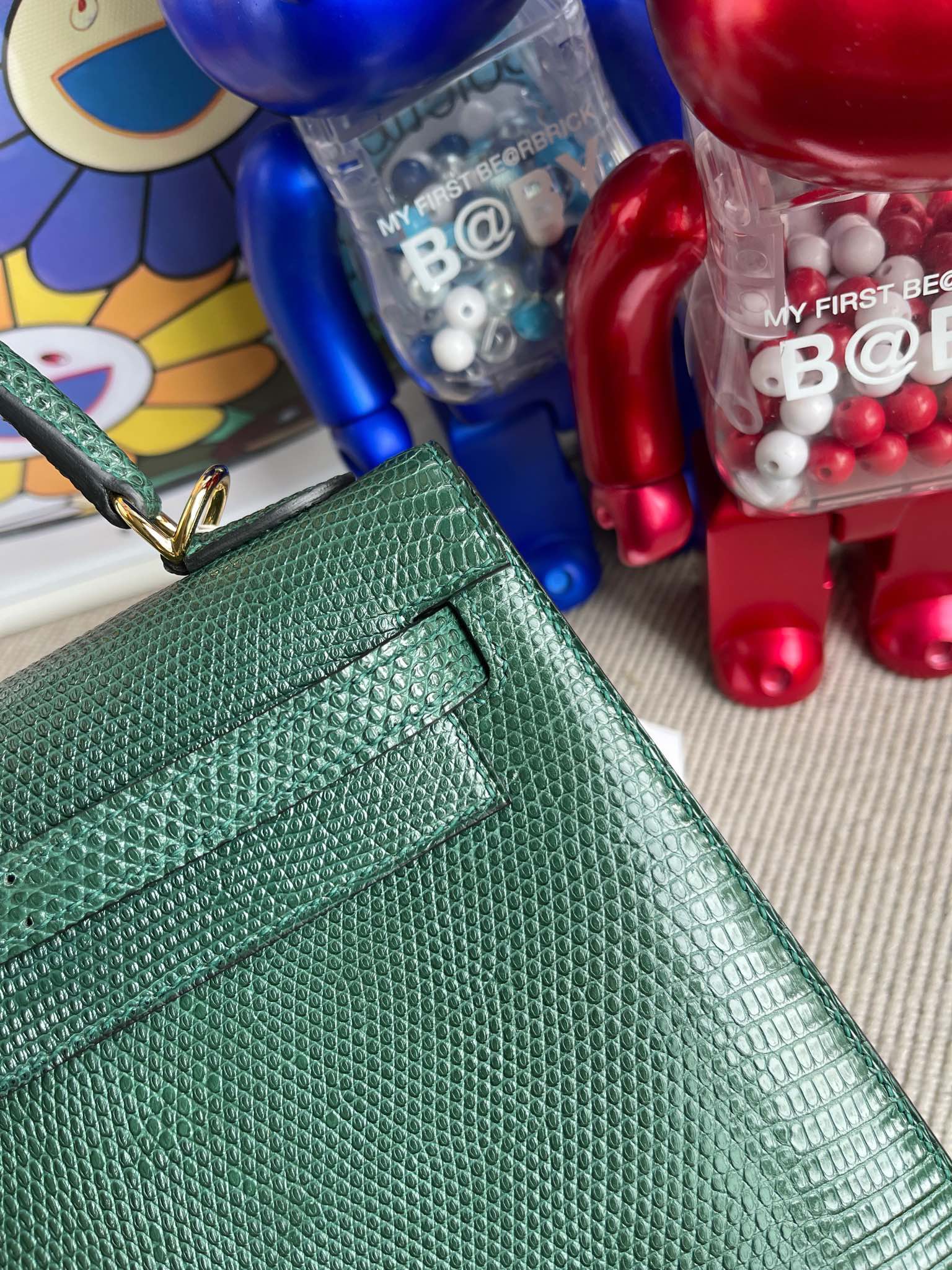 Hermès（爱马仕）kelly 凯莉包 Lizard 进口亮面蜥蜴 ck67 祖母绿 金扣 25cm 顶级手缝
