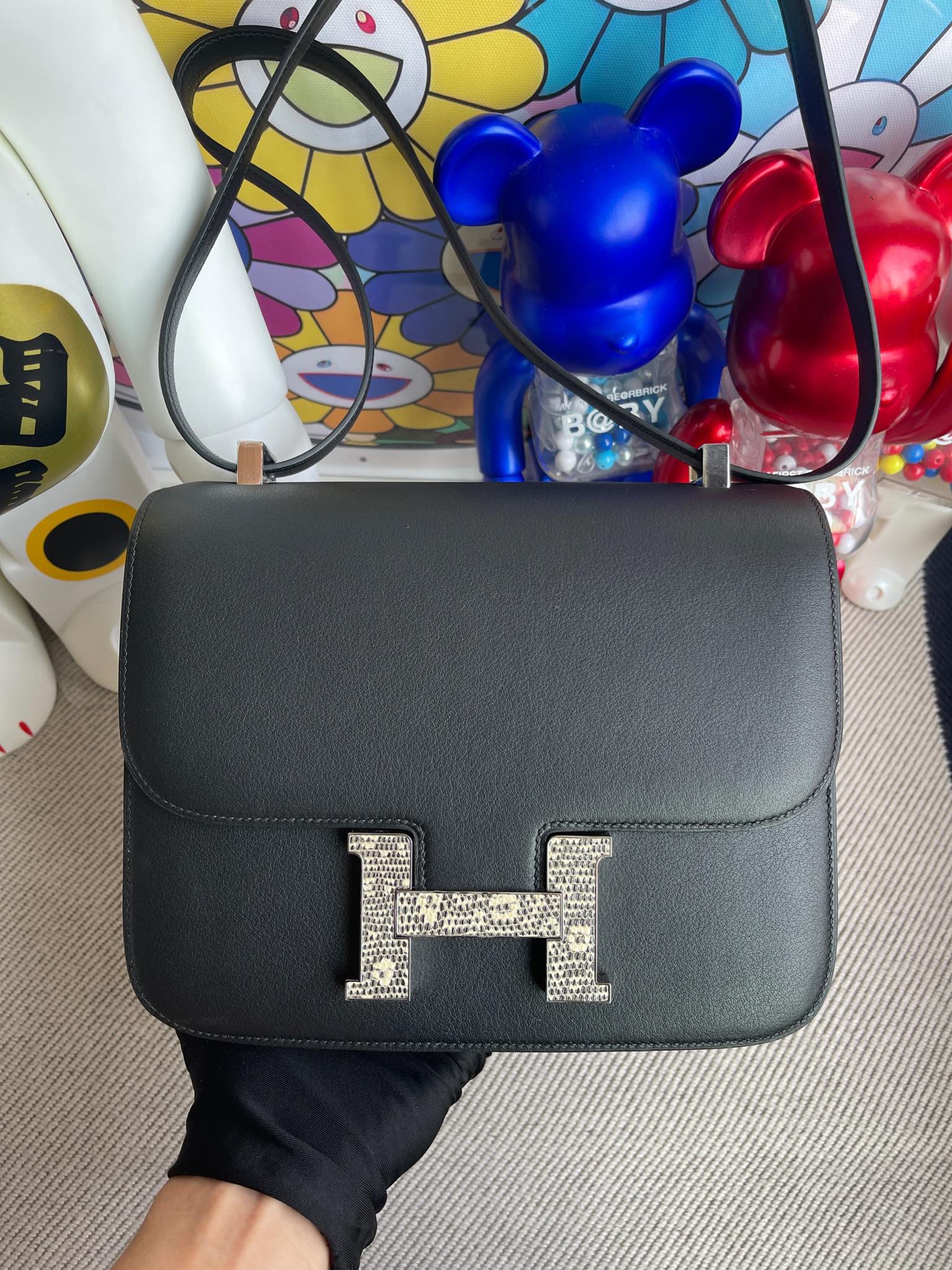 Hermès（爱马仕）Constance 康斯坦斯 Swift 黑色 拼 蜥蜴扣 24cm 顶级手缝