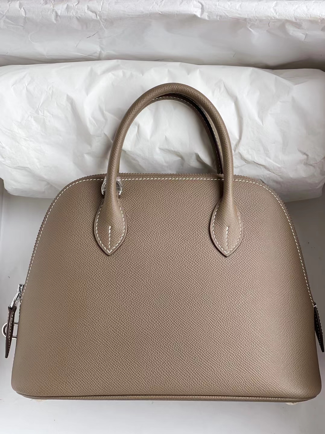 Hermès（爱马仕）Bolide 保龄球包 evercolor Ck18 大象灰 银扣 25cm 顶级工艺 全手工缝制