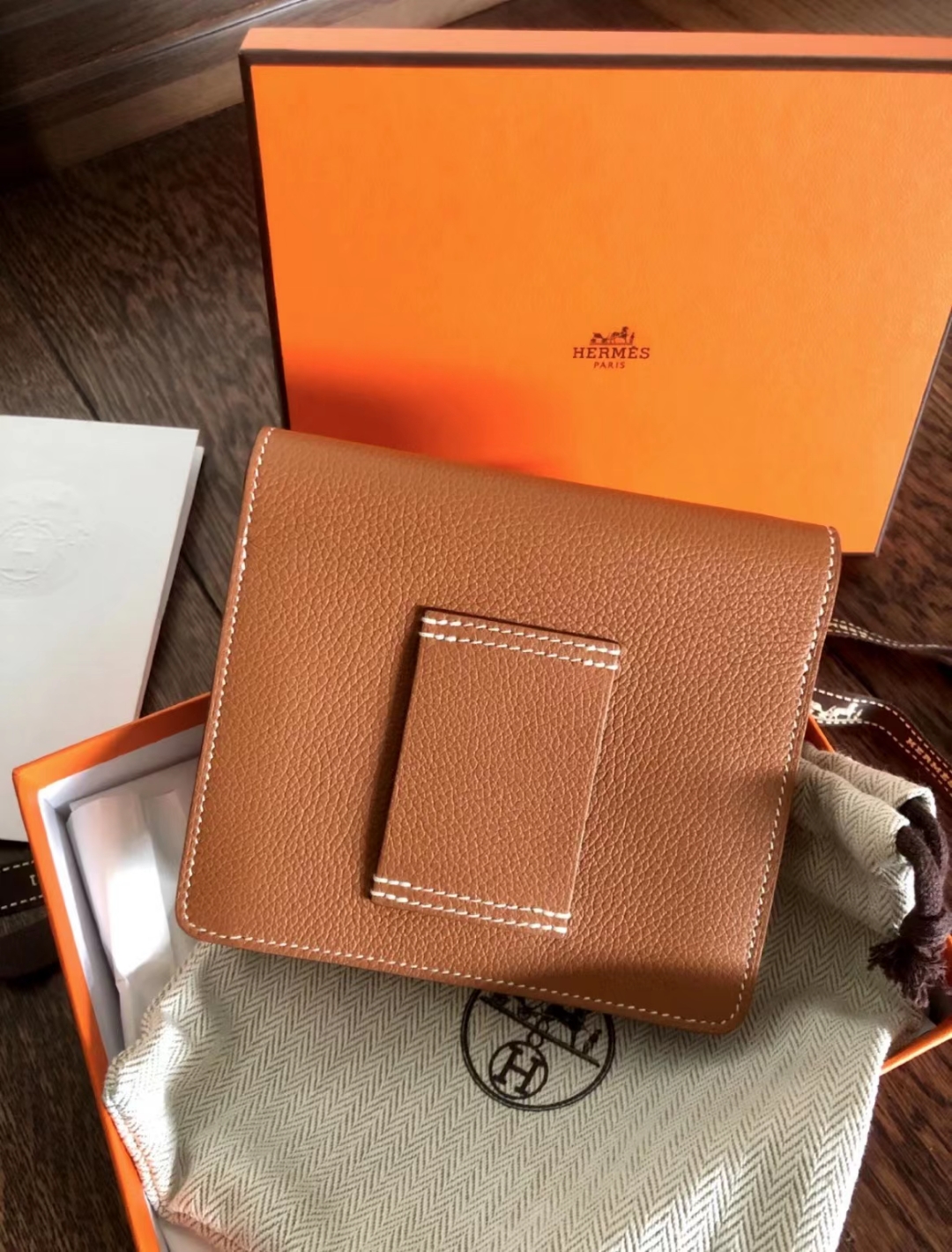 Hermès（爱马仕）新品 Roulis Slim Evercolor Ck37 金棕色 浅金色 猪鼻子 金扣 12.5cm