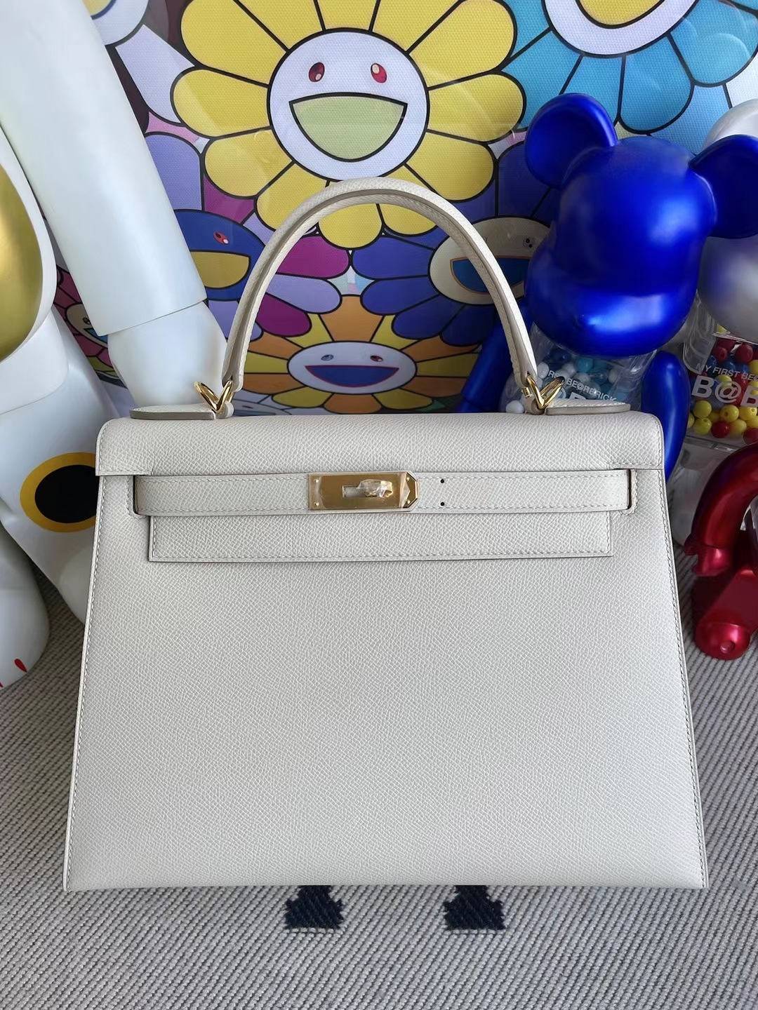 Hermès（爱马仕）Kelly 凯莉包 Epsom Ck10 奶昔白 金扣 28cm 顶级工艺 全手工缝制