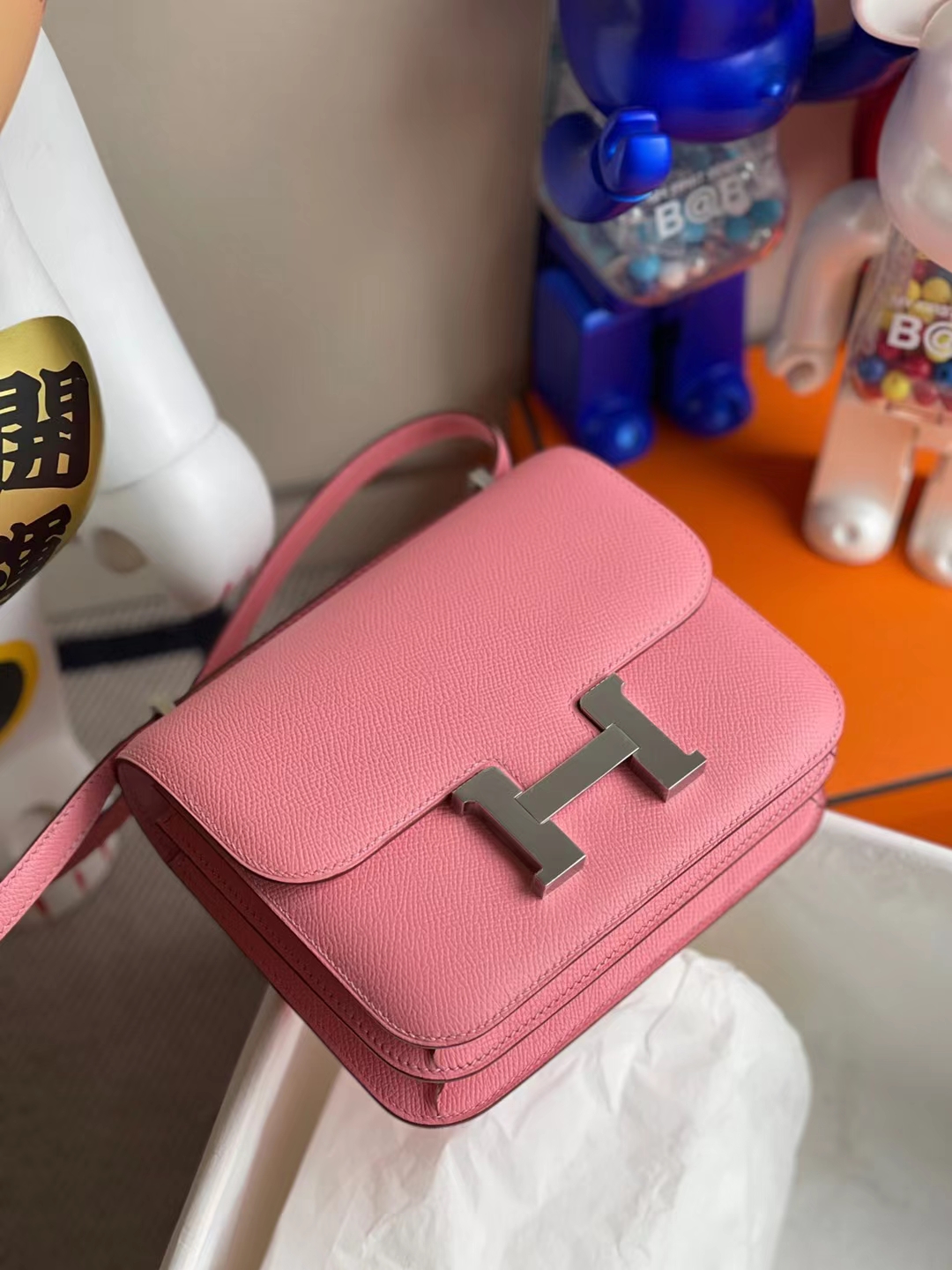 Hermès（爱马仕）Constance 康康 Epsom 1Q 奶昔粉 银扣 19cm 顶级工艺 全手工缝制