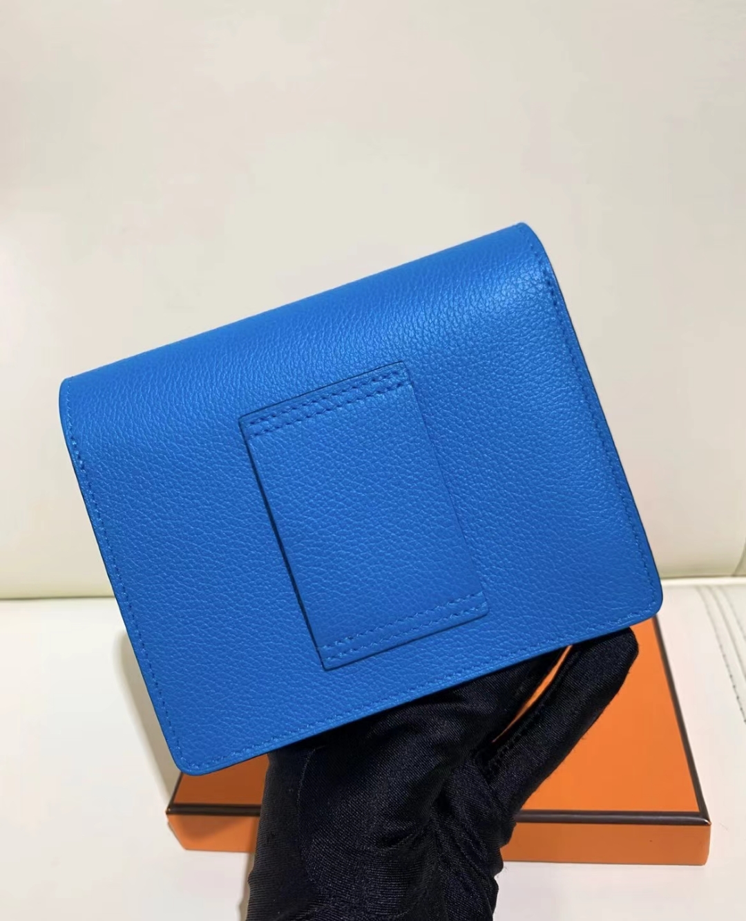 Hermès（爱马仕）新品 Roulis Slim Evercolor T7 水妖蓝 拼 0D 墨西哥粉 迷你 猪鼻子 银扣 12.5cm