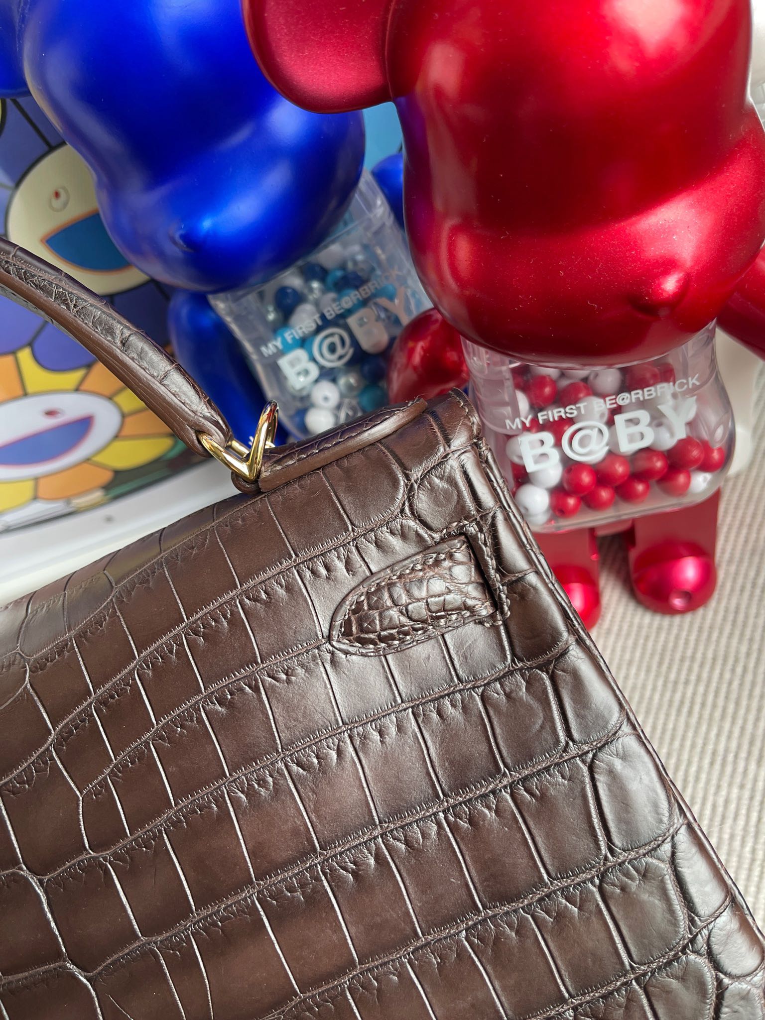 Hermès（爱马仕）kelly 凯莉包 Crocodile matt 雾面鳄鱼 咖啡色 金扣 28cm 顶级手缝
