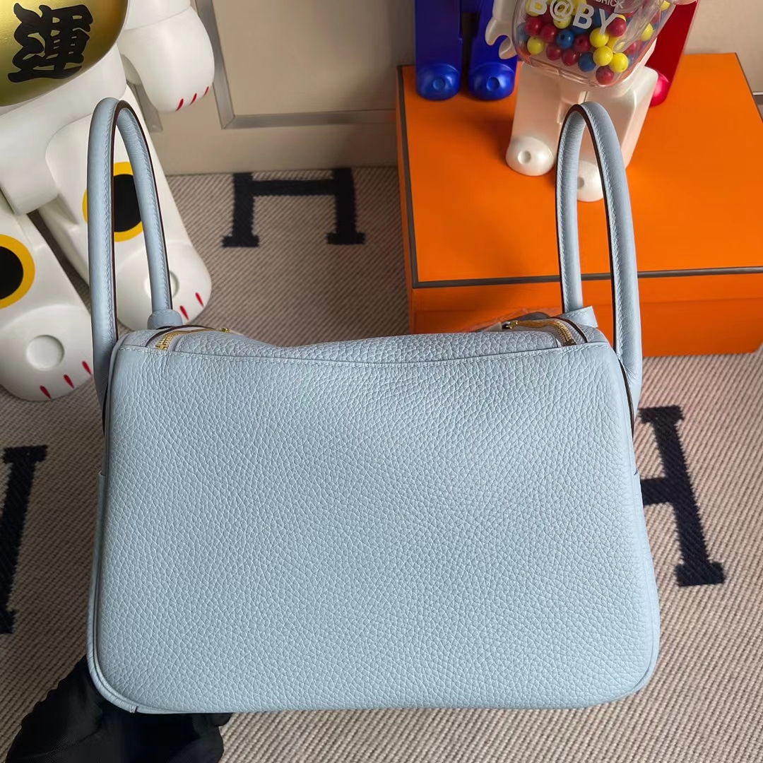 Hermès（爱马仕）Lindy 琳迪包 Clemence 7N 天空蓝 金扣 26cm 顶级工艺 全手工缝制