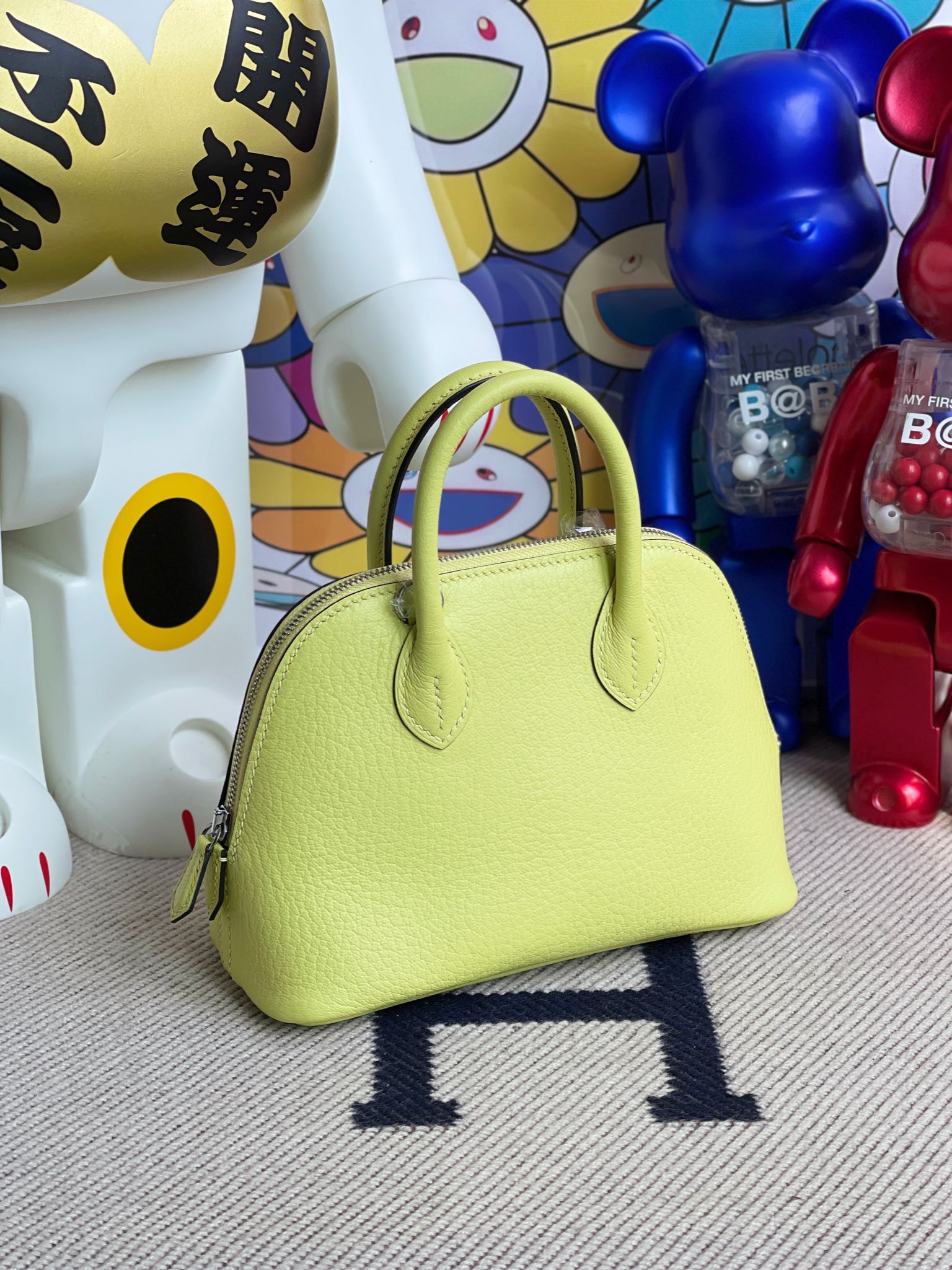 Hermès（爱马仕）Mini bolide 迷你保龄球包 chevre 山羊皮 R9 嫩芽绿 银扣 顶级手缝