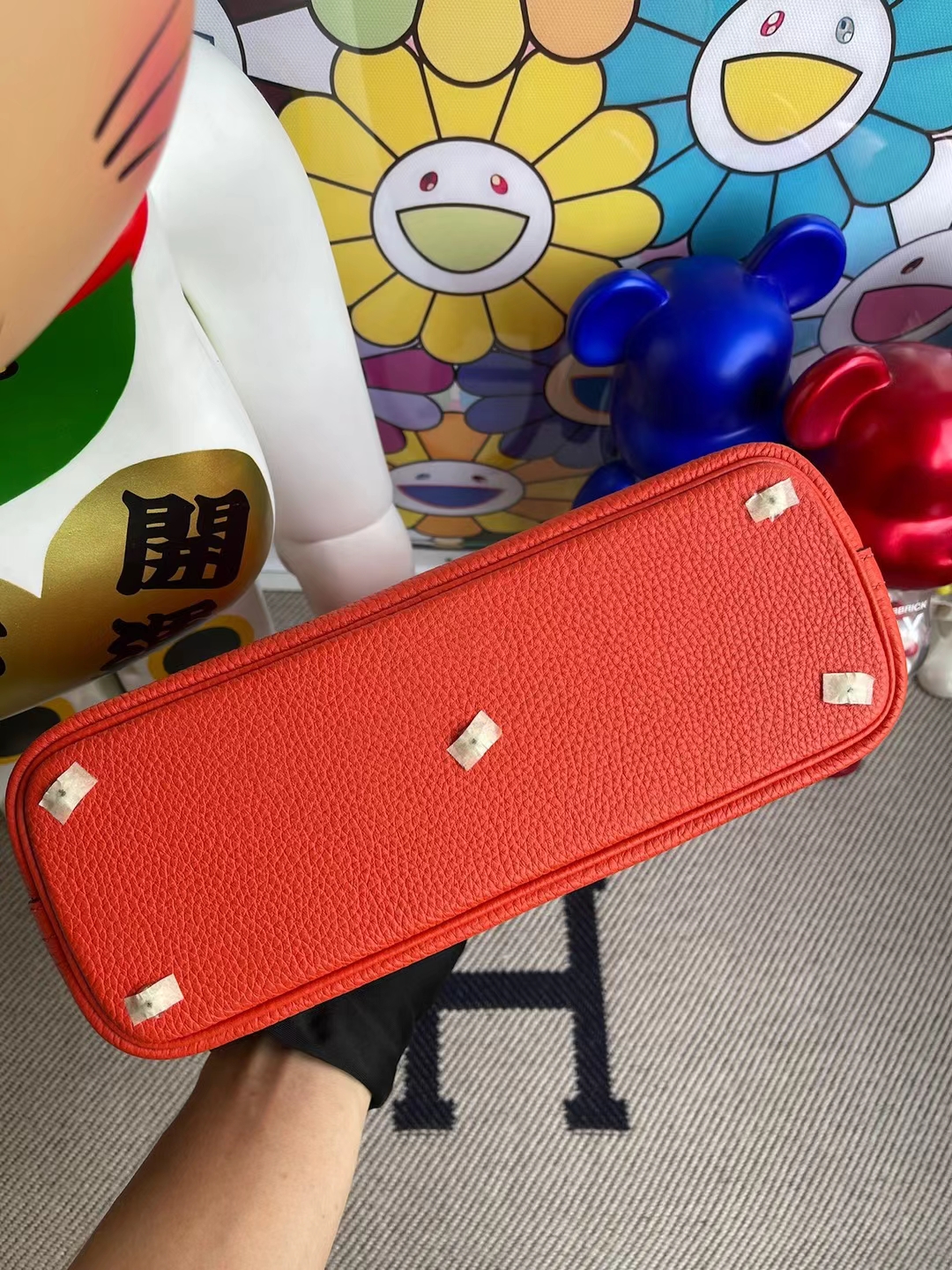 Hermès（爱马仕）Bolide 保龄球包 Clemence 9J 火焰橙 银扣 27cm