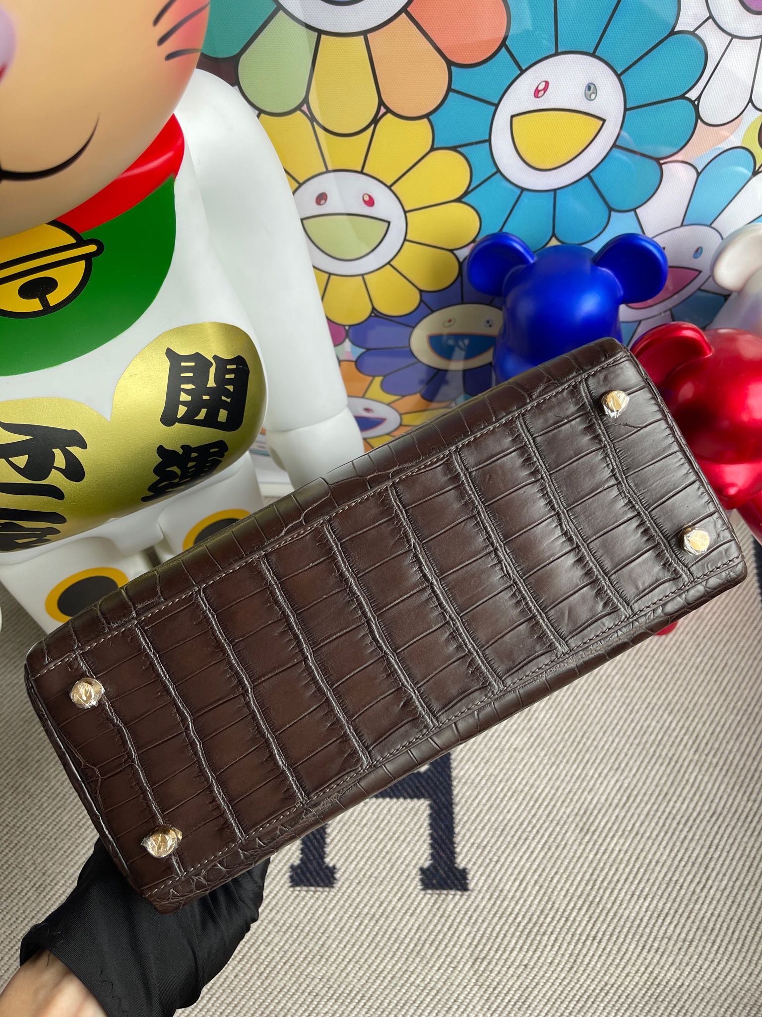 Hermès（爱马仕）kelly 凯莉包 Crocodile matt 雾面鳄鱼 咖啡色 金扣 28cm 顶级手缝