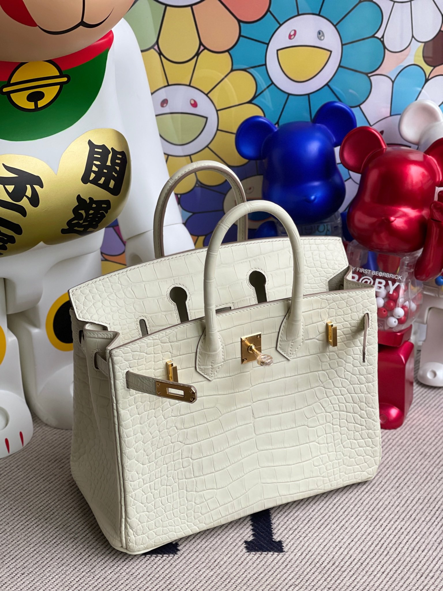 Hermès（爱马仕）Birkin 铂金包 Alligator matt 雾面鳄鱼 8L 奶油白 beton 金扣 25cm 顶级手缝