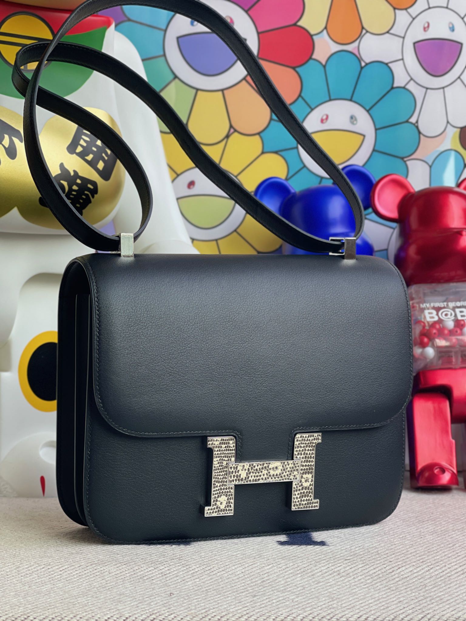 Hermès（爱马仕）Constance 康斯坦斯 Swift 黑色 拼 蜥蜴扣 24cm 顶级手缝