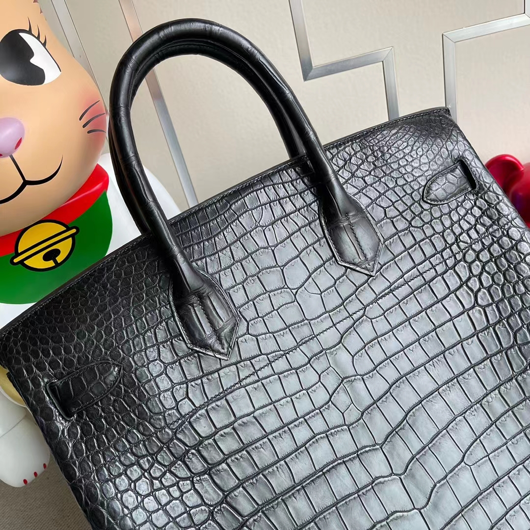 Hermès（爱马仕）Hac 40cm 雾面倒v澳洲湾鳄 matte porosus crocodile ck89 黑色 银扣