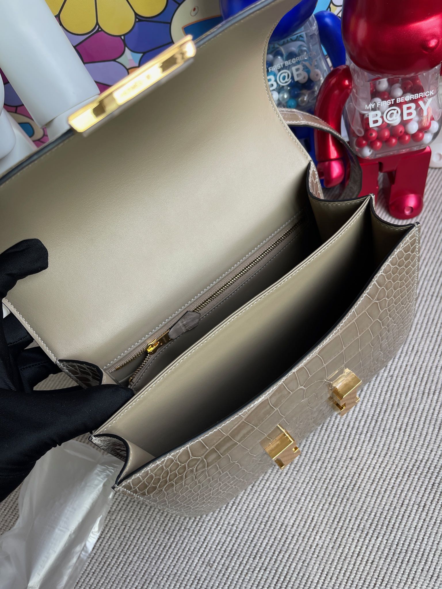 Hermès（爱马仕）Constance 康斯坦斯 Alligator shiny 亮面鳄鱼 ck81 斑鸠灰 金扣 24cm 顶级手缝