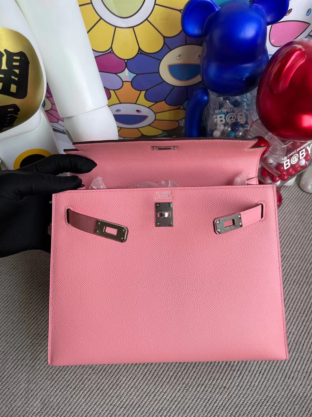 Hermès（爱马仕）Kelly 凯莉包 Epsom皮 1Q 奶昔粉 银扣 25cm