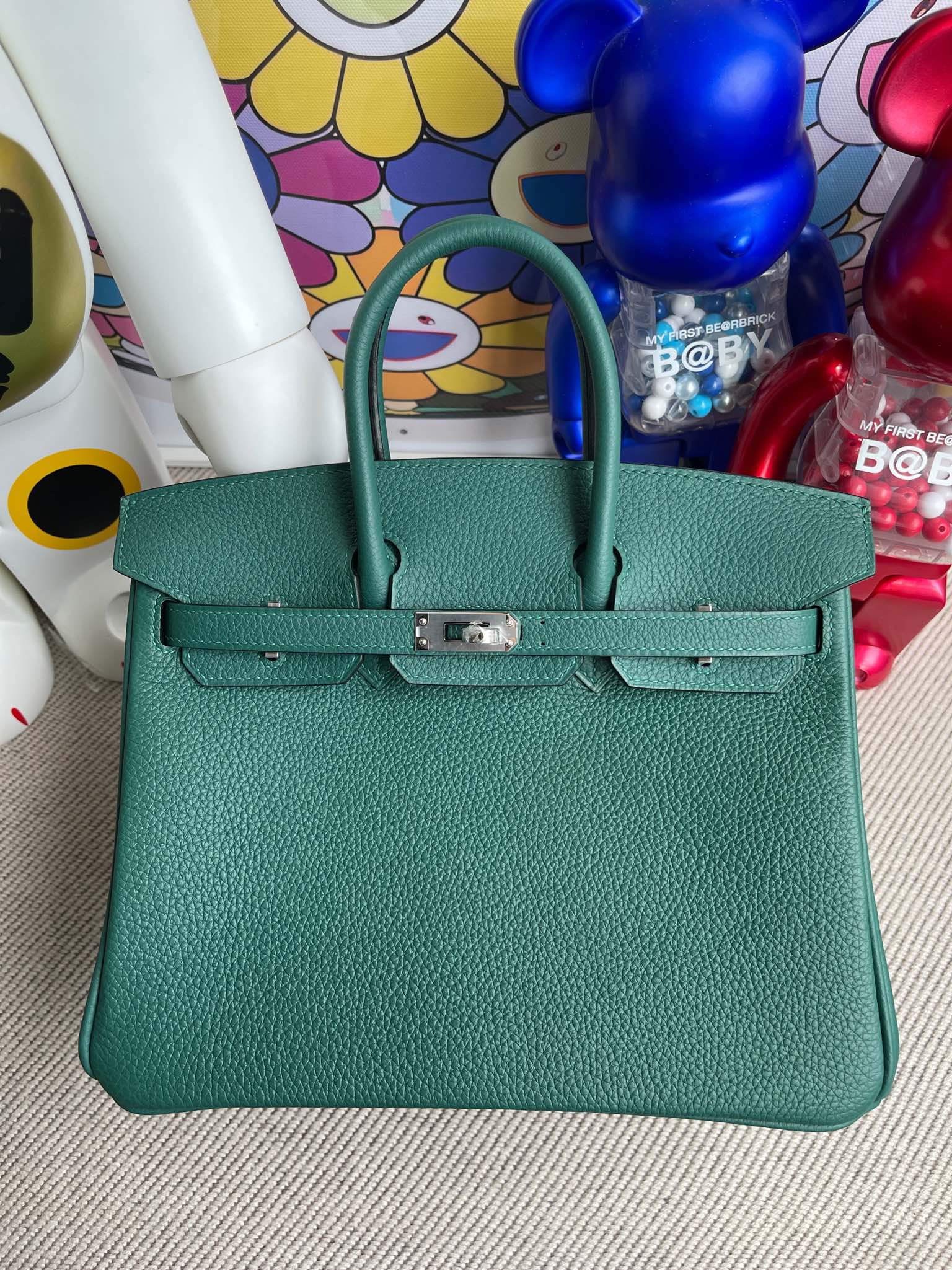 Hermès（爱马仕）Birkin 铂金包 togo 原厂小牛皮 z6 孔雀绿 银扣 25cm 顶级手缝