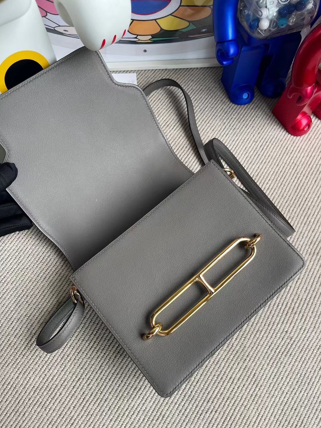 Hermès（爱马仕）Roulis 猪鼻子 Swift M8 沥青灰 金扣 19cm